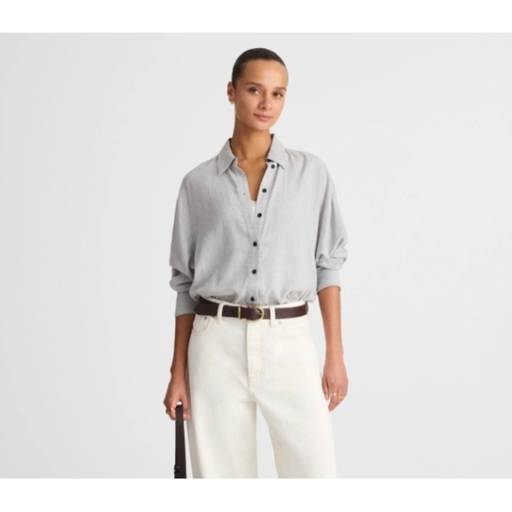 Madewell Shirt Women Large Grey Heathered Flannel Dolman Button Up NW730